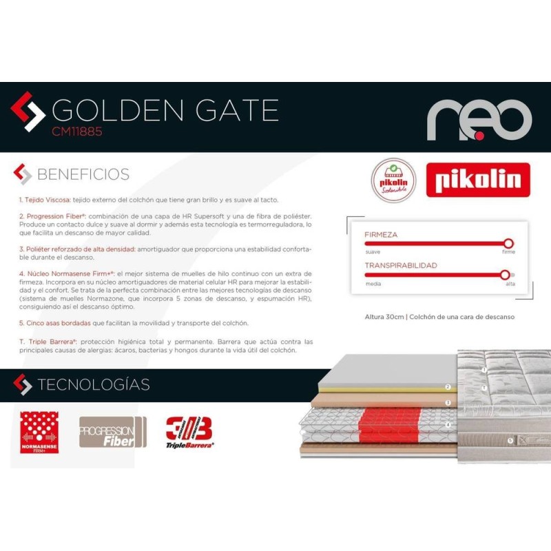 COLCHON GOLDEN GATE DE PIKOLIN. MUELLE DE HILO CONTINUO. MEJOR PRECIO GARANTIZADO DE CANARIAS. CONSULTAR EN TIENDA FISICA O POR 