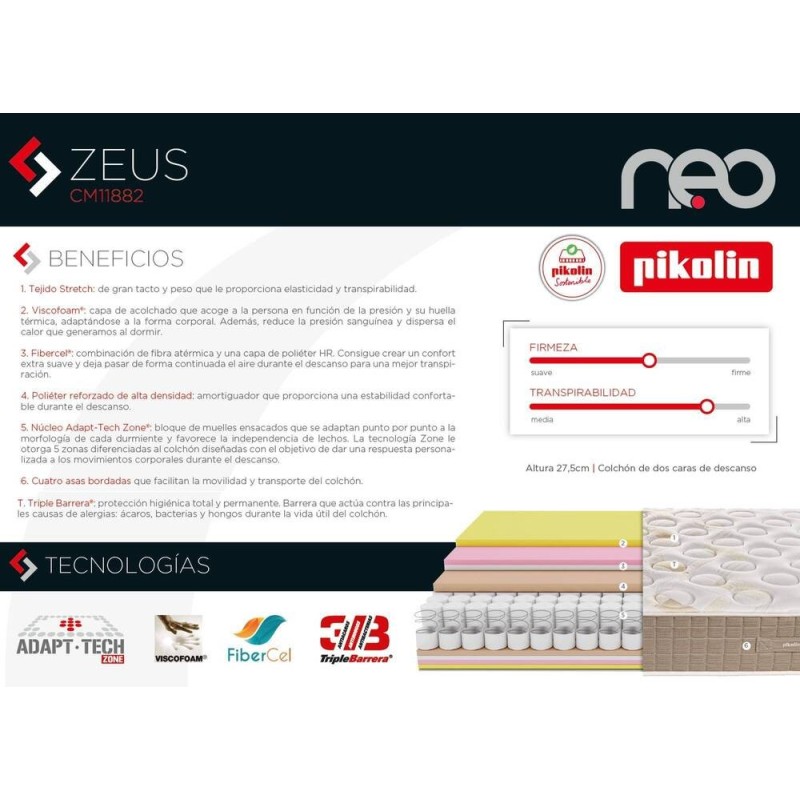 COLCHON ZEUS DE PIKOLIN. NUCLEO DE MUELLE ENSACADO. MEJOR PRECIO GARANTIZADO DE CANARIAS. CONSULTAR EN TIENDA FISICA O POR TELEF